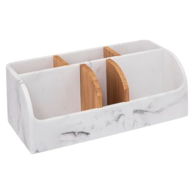 Organiseur salle de bains 6 compartiments effet marbre blanc et bambou l.12,1 x H.10 x P.25,6 cm, 5five Simply Smart Léa