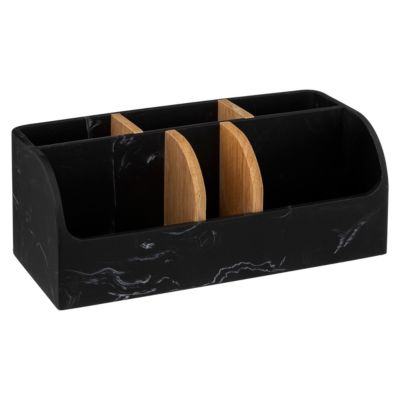 Organiseur salle de bains 6 compartiments effet marbre noir et bambou l.12,1 x H.10 x P.25,6 cm, 5five Simply Smart Léa