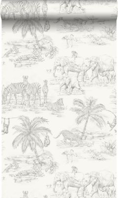 Origin Wallcoverings papier peint animaux de la jungle blanc brillant et gris argent - 0,53 x 10,05 m - 347692