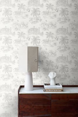 Origin Wallcoverings papier peint animaux de la jungle blanc brillant et gris argent - 0,53 x 10,05 m - 347692