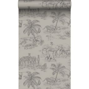 Origin Wallcoverings papier peint animaux de la jungle gris argileux - 53 cm x 10,05 m - 347443