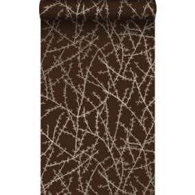 Origin Wallcoverings papier peint branches de fleurs brun mat et bronze brillant - 53 cm x 10,05 m - 345731