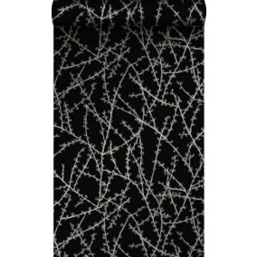 Origin Wallcoverings papier peint branches de fleurs noir mat et gris - 53 cm x 10,05 m - 345730