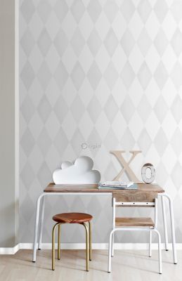 Origin Wallcoverings papier peint à carreaux blanc mat et gris chaud clair - 53 cm x 10,05 m - 337220