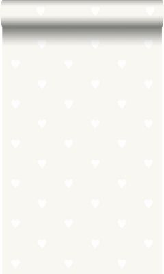 Origin Wallcoverings papier peint coeurs gris chaud grisé brillant et blanc mat - 0,53 x 10,05 m - 347704