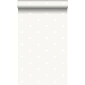 Origin Wallcoverings papier peint coeurs gris chaud grisé brillant et blanc mat - 0,53 x 10,05 m - 347704