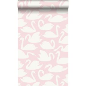 Origin Wallcoverings papier peint cygnes rose brillant et blanc - 0,53 x 10,05 m - 347708