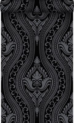 Origin Wallcoverings papier peint à dessin baroque en velours noir - 53 cm x 10,05 m - 346602