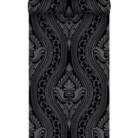 Origin Wallcoverings papier peint à dessin baroque en velours noir - 53 cm x 10,05 m - 346602