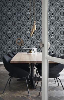 Origin Wallcoverings papier peint à dessin baroque en velours noir - 53 cm x 10,05 m - 346602