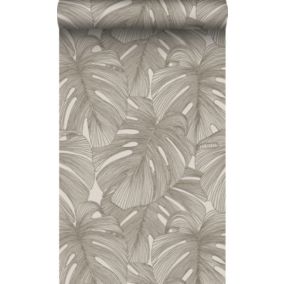 Origin Wallcoverings papier peint effet 3D feuilles gris chaud - 50 x 900 cm - 347914