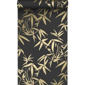 Origin Wallcoverings papier peint feuilles de bambou noir et or - 0,53 x 10,05 m - 347740