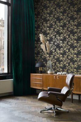 Origin Wallcoverings papier peint feuilles de bambou noir et or - 0,53 x 10,05 m - 347740