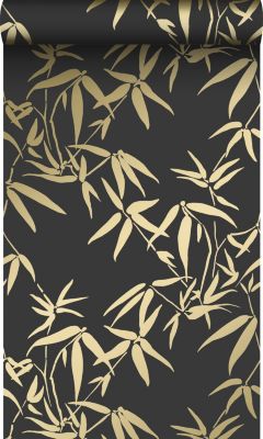 Origin Wallcoverings papier peint feuilles de bambou noir et or 53 cm x 10.05 m