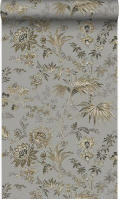 Origin Wallcoverings papier peint fleurs gris taupe et marron - 53 cm x 10,05 m - 326125