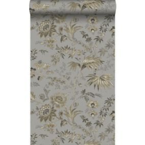 Origin Wallcoverings papier peint fleurs gris taupe et marron - 53 cm x 10,05 m - 326125