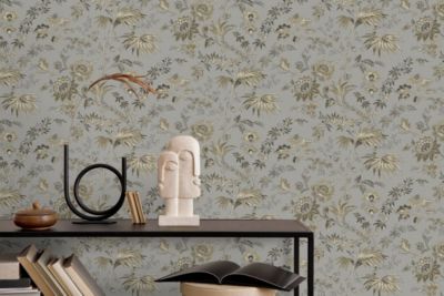 Origin Wallcoverings papier peint fleurs gris taupe et marron - 53 cm x 10,05 m - 326125