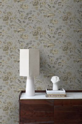 Origin Wallcoverings papier peint fleurs gris taupe et marron - 53 cm x 10,05 m - 326125