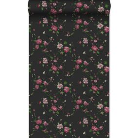 Origin Wallcoverings papier peint fleurs noir et rose - 53 cm x 10,05 m - 326127