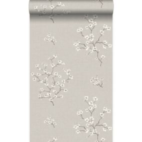 Origin Wallcoverings papier peint fleurs taupe - 53 cm x 10,05 m - 346543