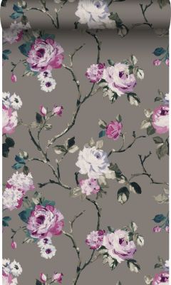 Origin Wallcoverings papier peint fleurs taupe et lilas violet - 53 cm x 10,05 m - 347430