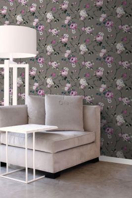 Origin Wallcoverings papier peint fleurs taupe et lilas violet - 53 cm x 10,05 m - 347430