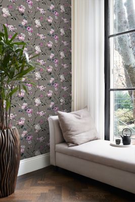 Origin Wallcoverings papier peint fleurs taupe et lilas violet - 53 cm x 10,05 m - 347430