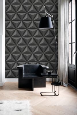 Origin Wallcoverings papier peint graphique 3D gris foncé 53 cm x 10.05 m