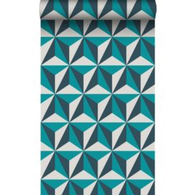 Origin Wallcoverings papier peint graphique 3D turquoise - 53 cm x 10,05 m - 347449