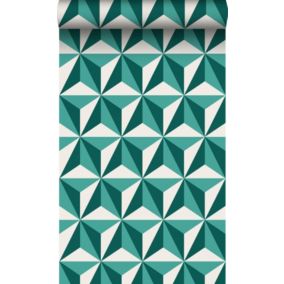 Origin Wallcoverings papier peint graphique 3D vert émeraude - 53 cm x 10,05 m - 347448