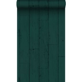 Origin Wallcoverings papier peint imitation bois vert émeraude - 53 cm x 10,05 m - 347536