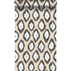 Origin Wallcoverings papier peint imitation d'ikat beige et turquoise - 53 cm x 10,05 m - 346915