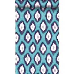 Origin Wallcoverings papier peint imitation d'ikat turquoise - 53 cm x 10,05 m - 346917