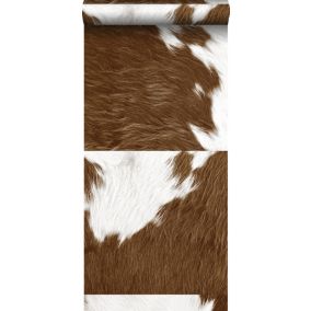 Origin Wallcoverings papier peint intissé XXL imitation peau de vache marron et blanc - 50 x 900 cm - 357242