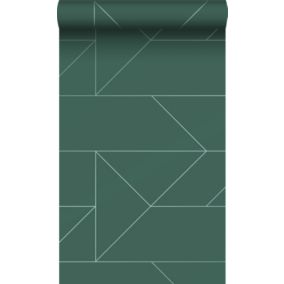 Origin Wallcoverings papier peint lignes graphiques vert foncé - 0,53 x 10,05 m - 347724