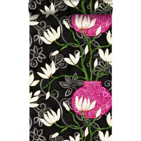 Origin Wallcoverings papier peint magnolia noir et rose - 53 cm x 10,05 m - 346927