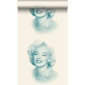 Origin Wallcoverings papier peint Marilyn Monroe blanc et turquoise - 53 cm x 10,05 m - 326349