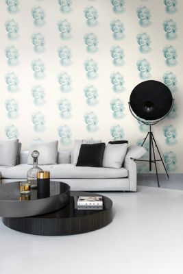 Origin Wallcoverings papier peint Marilyn Monroe blanc et turquoise - 53 cm x 10,05 m - 326349