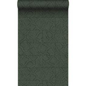 Origin Wallcoverings papier peint motif de carrellages avec imitation peau de serpent vert foncé - 0,53 x 10,05 m - 347789