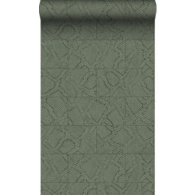 Origin Wallcoverings papier peint motif de carrellages avec imitation peau de serpent vert grisé - 0,53 x 10,05 m - 347787