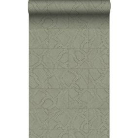Origin Wallcoverings papier peint motif de carrellages avec imitation peau de serpent vert olive grisé - 0,53 x 10,05 m - 347786