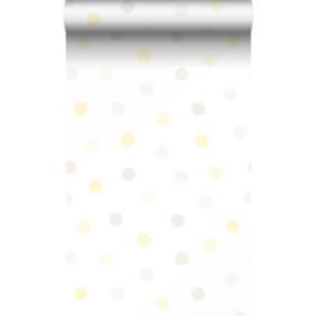 Origin Wallcoverings papier peint à motif de points jaune pastel, gris chaud clair et beige crème clair - 53 cm x 10,05 m - 347512