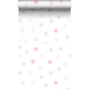 Origin Wallcoverings papier peint à motif de points rose poudre clair, violet lavende pastel et orange pêche pastel - 53 cm x 10,0