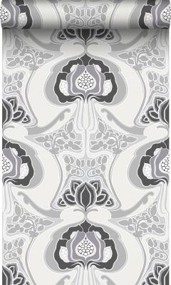 Origin Wallcoverings papier peint motif floral Art Nouveau noir et gris - 53 cm x 10,05 m - 347209