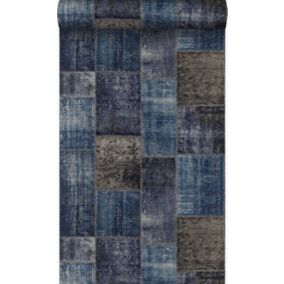 Origin Wallcoverings papier peint motif kilim taupe et bleu - 53 cm x 10,05 m - 347466