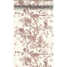 Origin Wallcoverings papier peint oiseaux blanc d'ivoire et brun cuivré brillant - 53 cm x 10,05 m - 347457