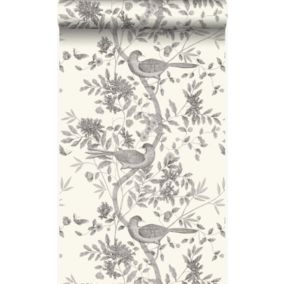 Origin Wallcoverings papier peint oiseaux blanc d'ivoire et gris - 53 cm x 10,05 m - 347456