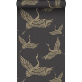 Origin Wallcoverings papier peint oiseaux de grue noir et beige - 50 x 900 cm - 347810