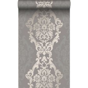 Origin Wallcoverings papier peint ornement taupe et bronze brillant - 53 cm x 10,05 m - 346212