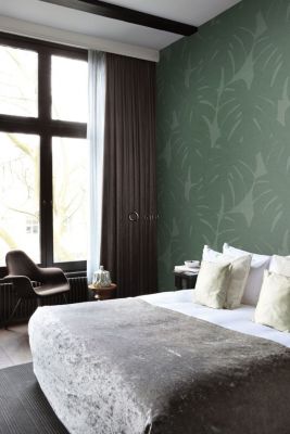 Origin Wallcoverings papier peint panoramique feuilles avec structure tissée vert - 200 x 300 cm - 357228